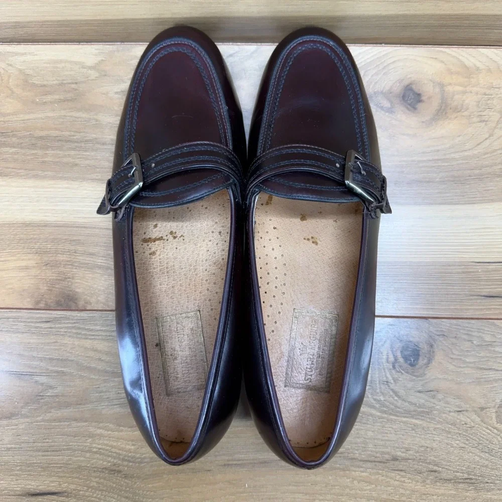 Stuart McGuire Apron Toe Buckle Loafers Mens 10 EE‎ Bugundy Leather Formal